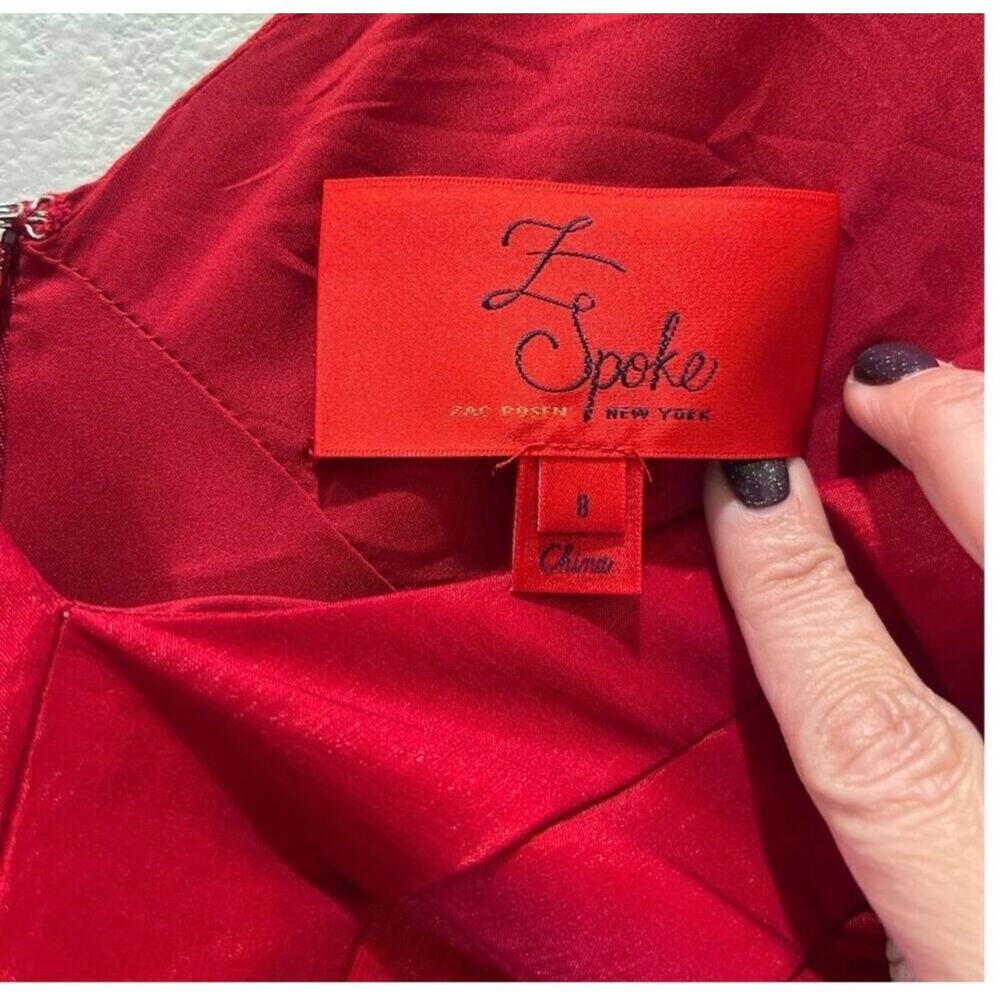 Z Spoke by Zac Posen Red Fit & Flare Dress Size 8 Satin V Neck Designer Cocktail - Picture 11 of 13